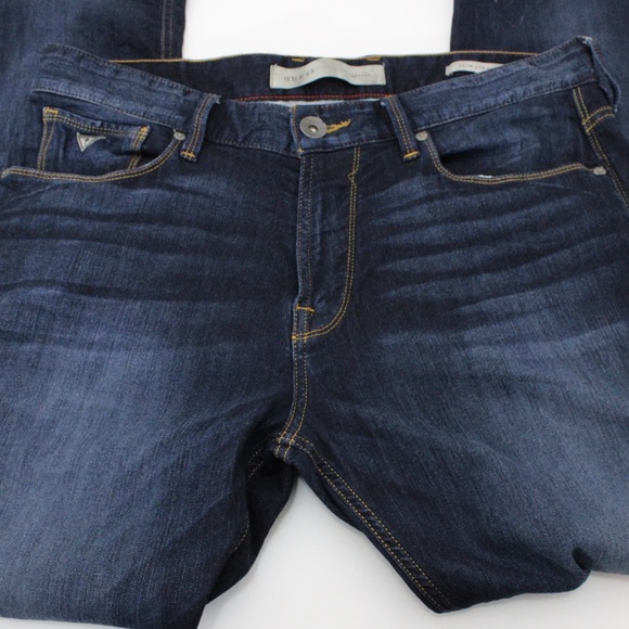 GUESS Jeans High Rise Dark Distressed Lightweight Slim Straight Jegging size 33 - Picture 2 of 9
